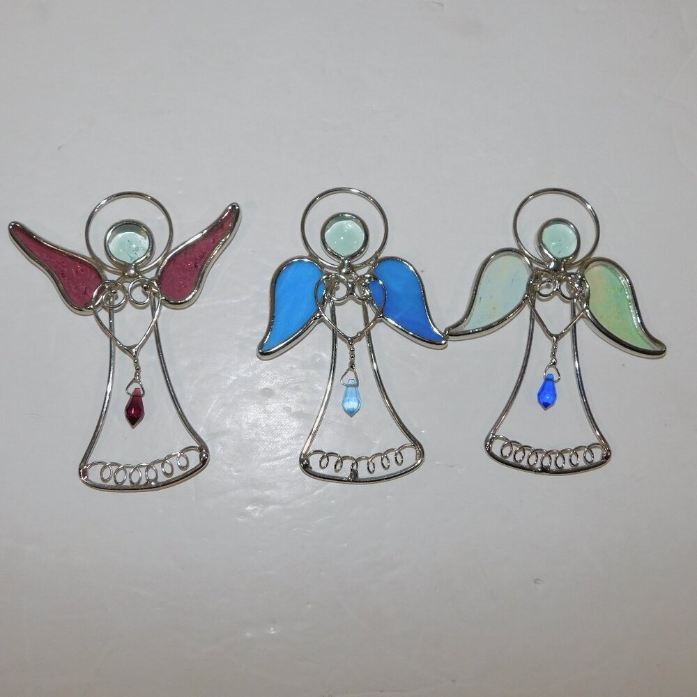 Stained Glass Angel Christmas Tree Ornaments Set 3